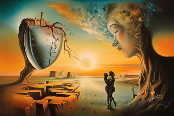 Surreal portrayal of a romantic Embrace under Watchful Eyes