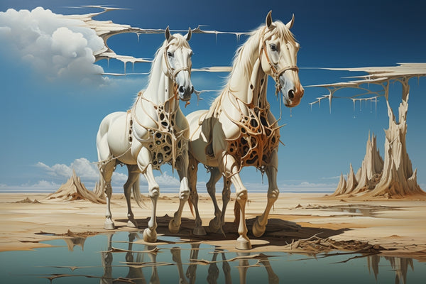 Deux chevaux à la recherche d'eau dans le Desert Mirage