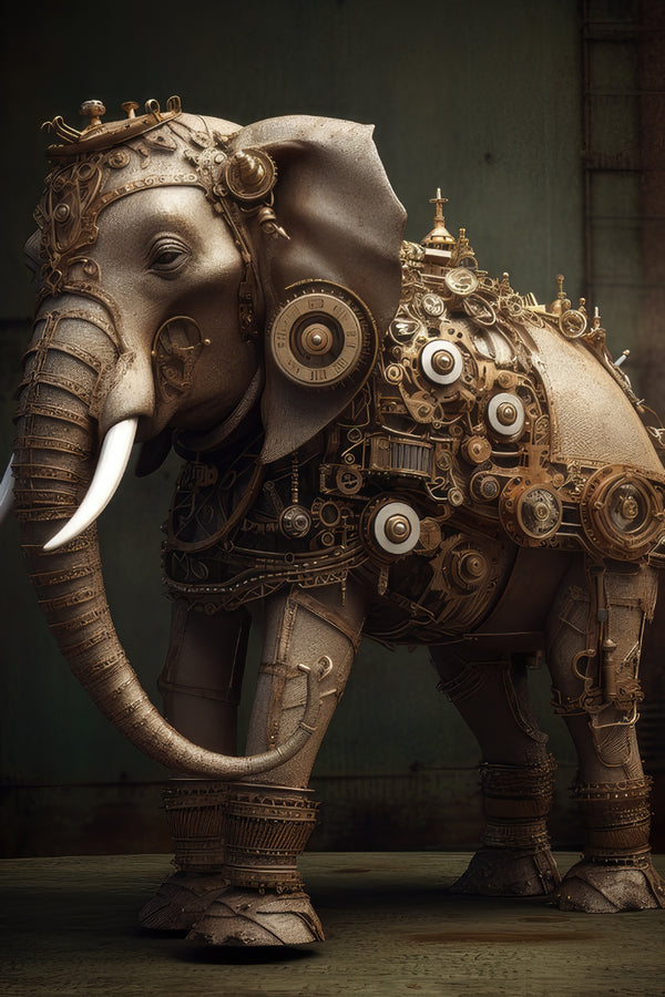 Prachtig schilderij van een olifant The Steampunk Majesty
