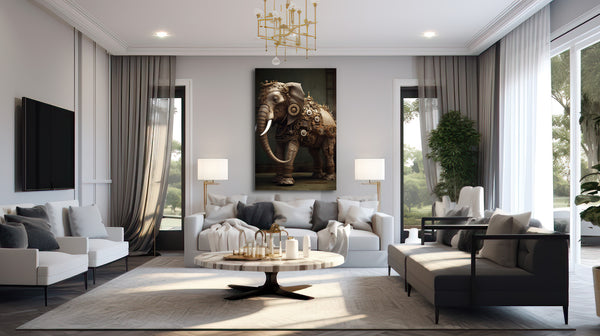 Prachtig schilderij van een olifant The Steampunk Majesty
