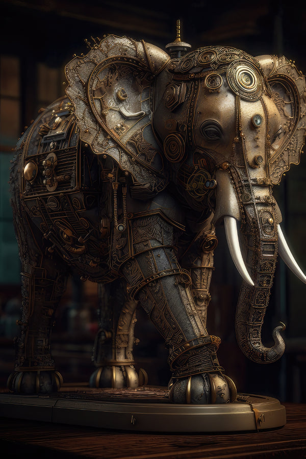 African Engine elephant in Steampunk design wall art