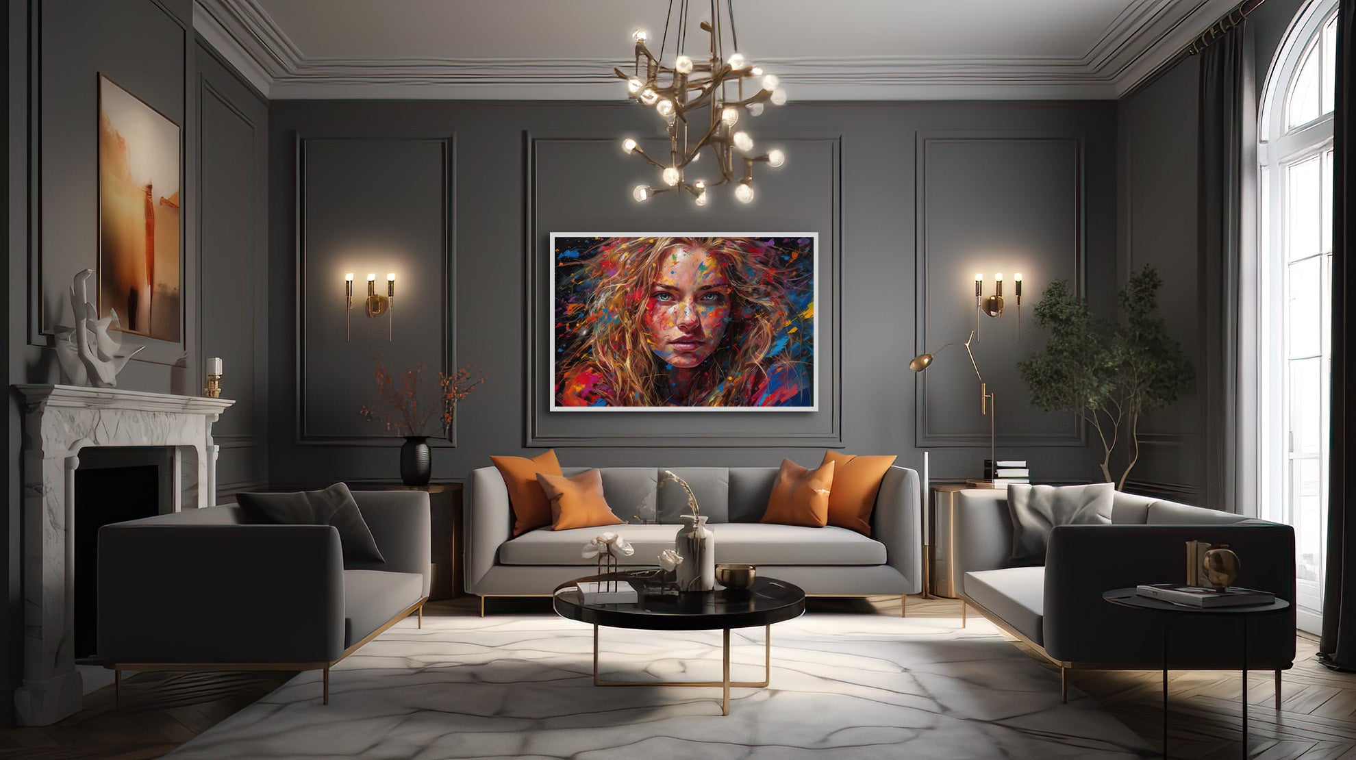 Blonde dame in een explosie van kleuren - Radiant Aura wall art 