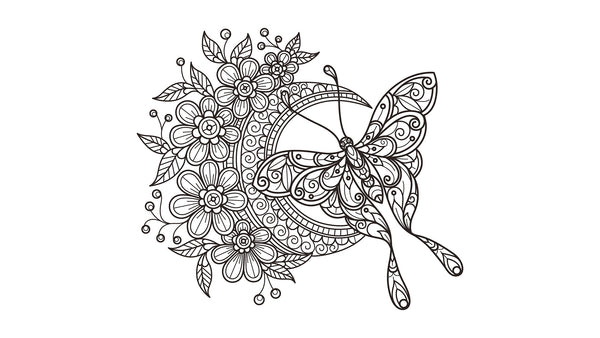 Butterfly and flower moon hand drawn - Lunar Blossom Waltz
