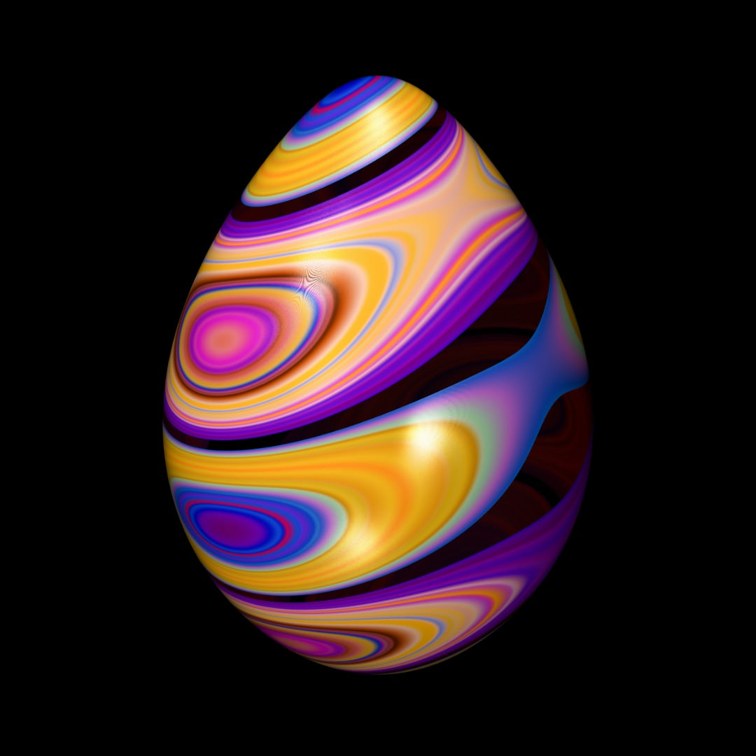 Translucent Red Egg with Colourful Marbled Bands - Scarlet Prism