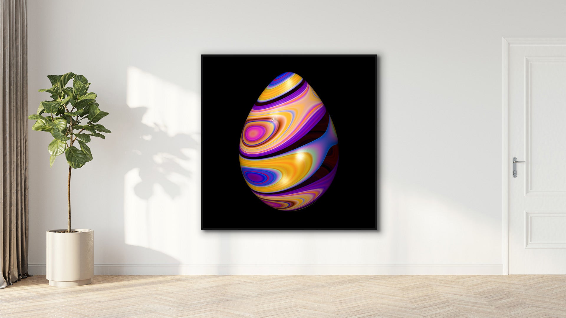 Translucent Red Egg with Colourful Marbled Bands - Scarlet Prism