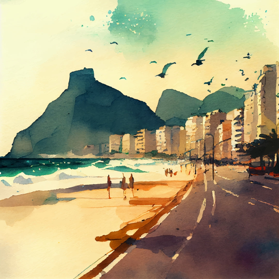Landscape Beach in Rio de Janeiro Art Illustration