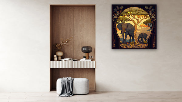 Art mural majestueux éléphant d'Afrique et arbre
