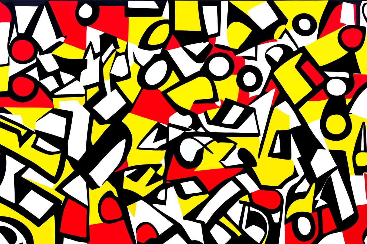 Pop Aart Fusion de formes rouges et jaunes - Géométrie ensoleillée